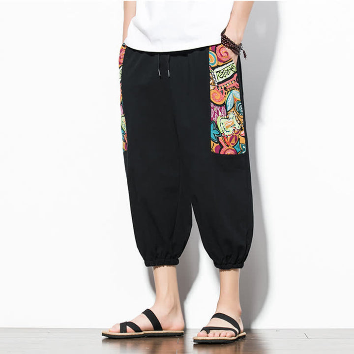 Buddha Stones Summer Casual Boho Drawstring Abstract Capri Pants Men's Harem Pants With Pocket - image 15