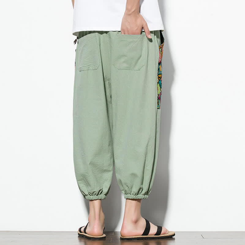 Buddha Stones Summer Casual Boho Drawstring Abstract Capri Pants Men's Harem Pants With Pocket - image 26