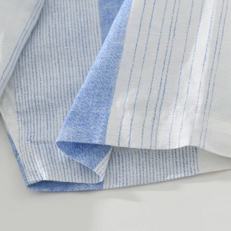 Buddha Stones Summer Casual Tang Style Mandarin Collar Striped Men's Short Sleeve Shirts - image 5