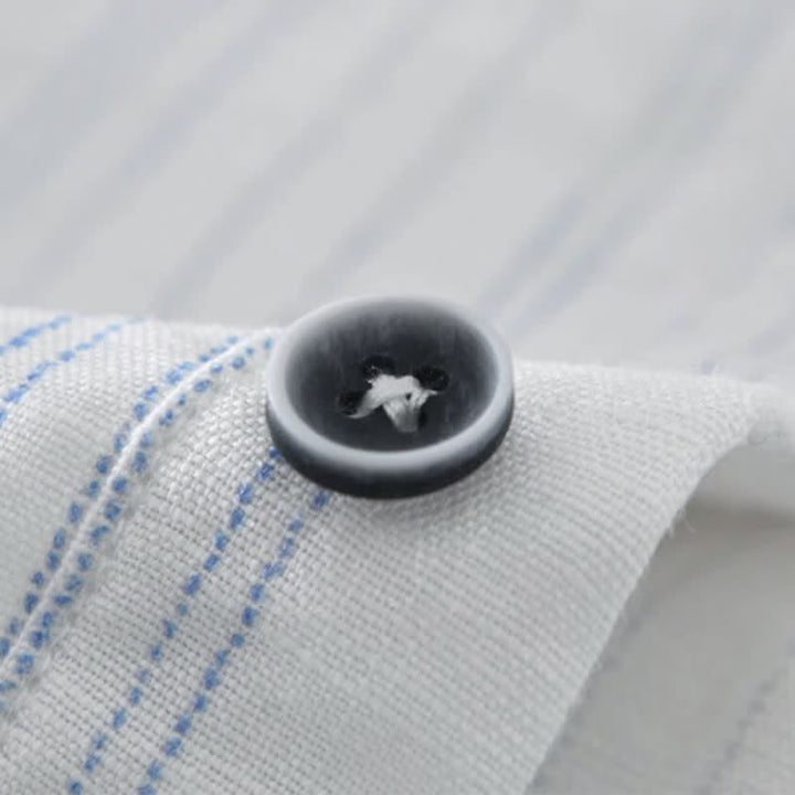 Buddha Stones Summer Casual Tang Style Mandarin Collar Striped Men's Short Sleeve Shirts - image 4