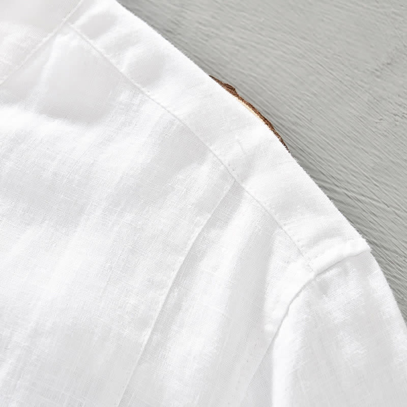 Buddha Stones Summer Tang Style Casual Mandarin Collar Button Up Solid Men's Short Sleeve Shirts - image 11
