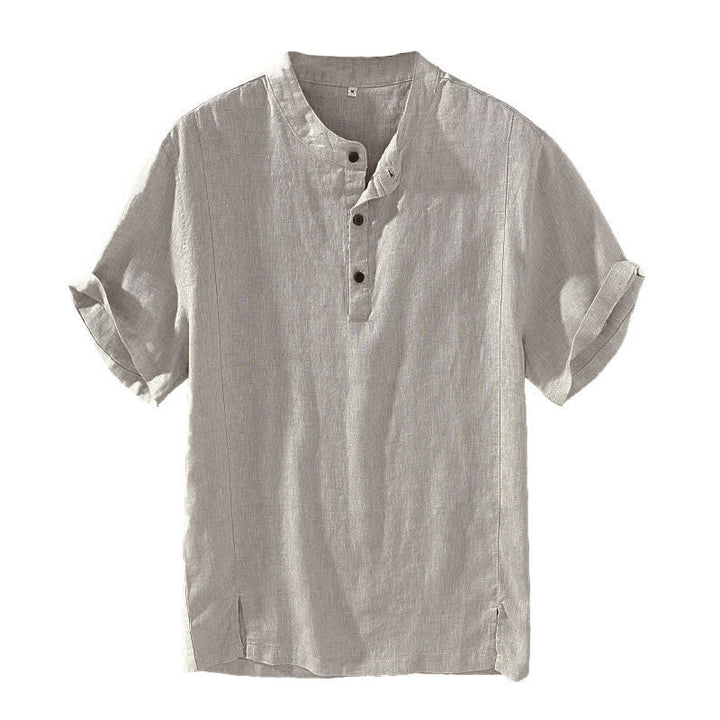 Buddha Stones Summer Tang Style Casual Mandarin Collar Button Up Solid Men's Short Sleeve Shirts - image 4