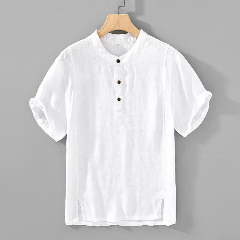 Buddha Stones Summer Tang Style Casual Mandarin Collar Button Up Solid Men's Short Sleeve Shirts - White - US/UK/AU44, EU54 (4XL) - image 10