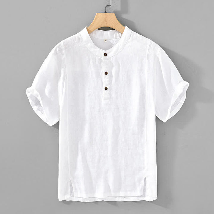 Buddha Stones Summer Tang Style Casual Mandarin Collar Button Up Solid Men's Short Sleeve Shirts - White - US/UK/AU44, EU54 (4XL) - image 10