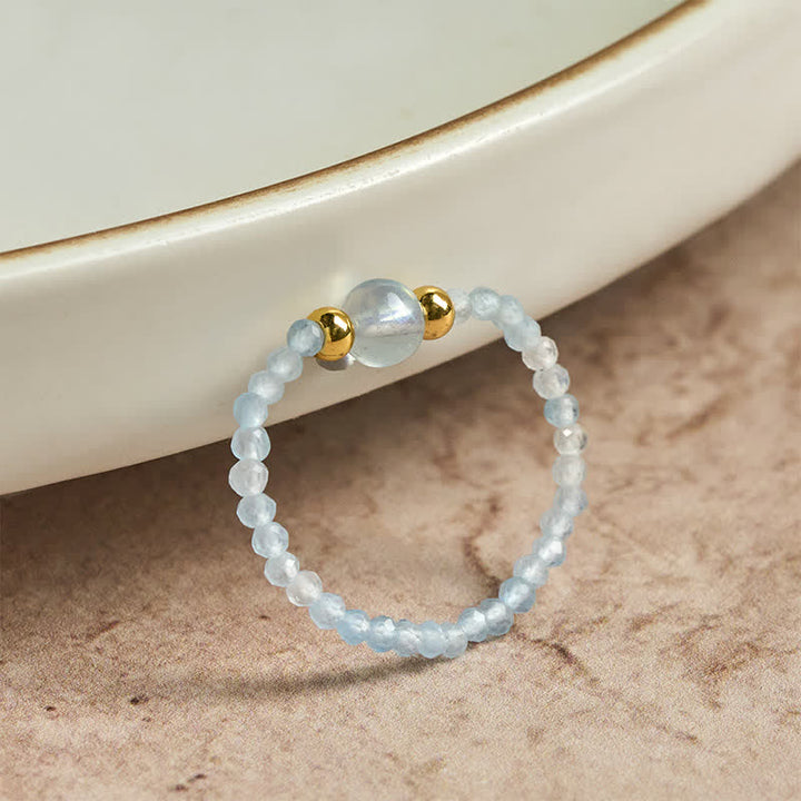 Buddha Stones 2mm Mini Beads Natural Rhodonite Aquamarine Topaz Rose Quartz Healing Elastic Ring - image 20