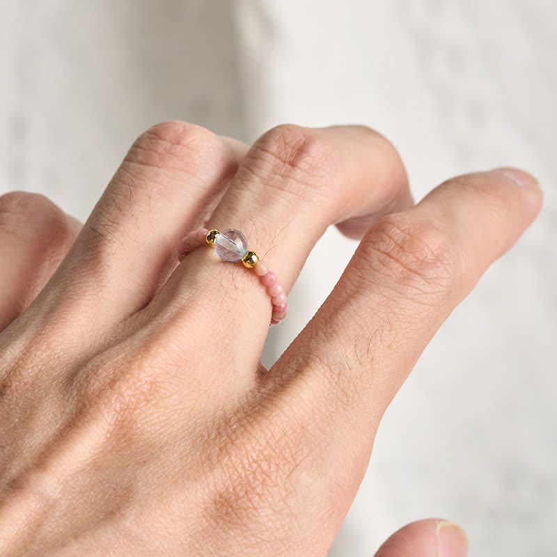 Buddha Stones 2mm Mini Beads Natural Rhodonite Aquamarine Topaz Rose Quartz Healing Elastic Ring - image 4