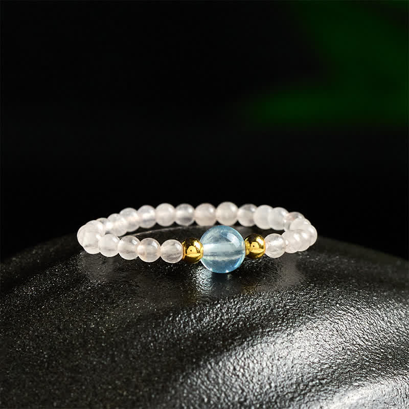 Buddha Stones 2mm Mini Beads Natural Rhodonite Aquamarine Topaz Rose Quartz Healing Elastic Ring - image 16
