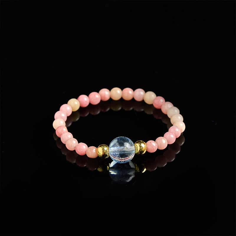 Buddha Stones 2mm Mini Beads Natural Rhodonite Aquamarine Topaz Rose Quartz Healing Elastic Ring - image 2