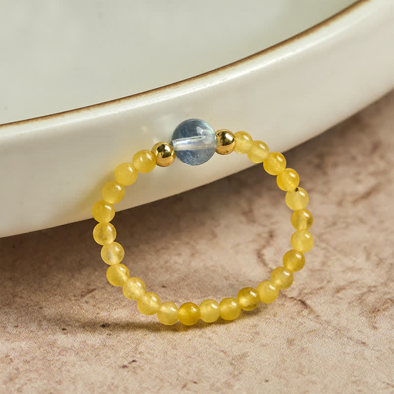 Buddha Stones 2mm Mini Beads Natural Rhodonite Aquamarine Topaz Rose Quartz Healing Elastic Ring - image 8