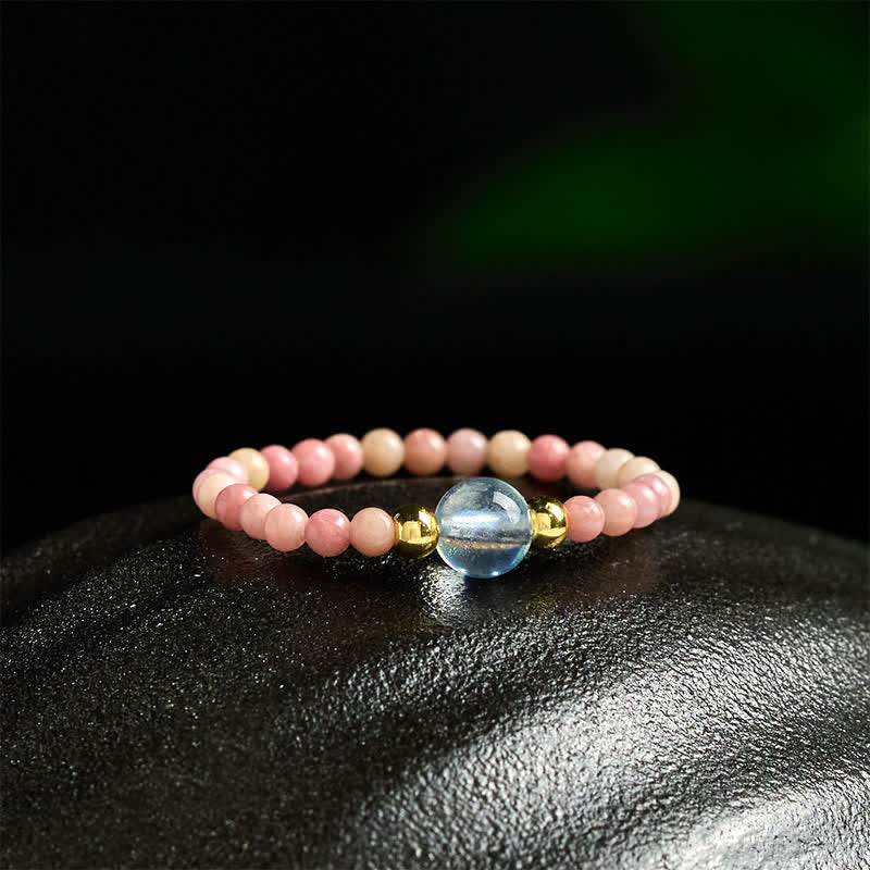 Buddha Stones 2mm Mini Beads Natural Rhodonite Aquamarine Topaz Rose Quartz Healing Elastic Ring - image 3