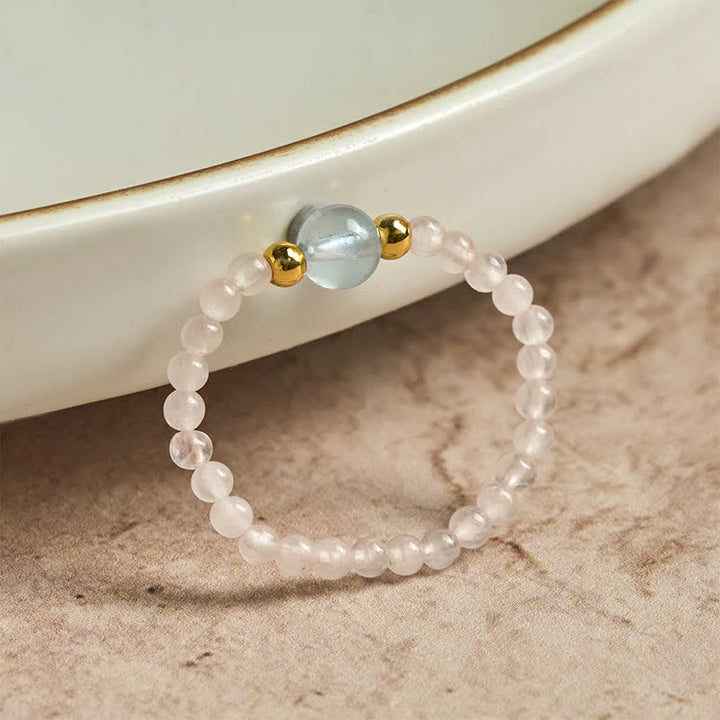 Buddha Stones 2mm Mini Beads Natural Rhodonite Aquamarine Topaz Rose Quartz Healing Elastic Ring - image 14