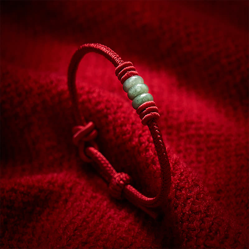 Buddha Stones Handmade Red String Jade Protection Braided Sliding Knot Bracelet - Dark Red - 5.91-7.48 in (15-19cm) - image 0