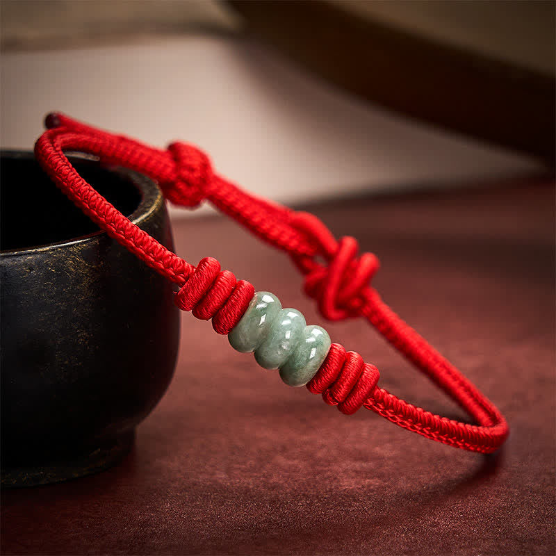 Buddha Stones Handmade Red String Jade Protection Braided Sliding Knot Bracelet - Red - 5.91-7.48 in (15-19cm) - image 8