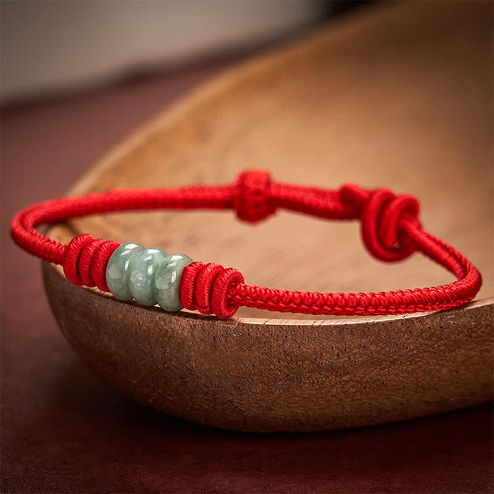 Buddha Stones Handmade Red String Jade Protection Braided Sliding Knot Bracelet - image 9