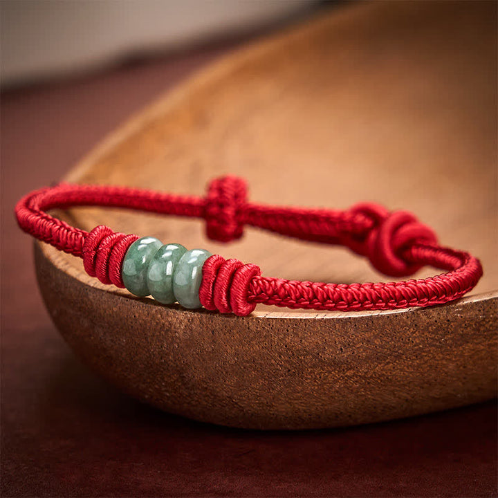 Buddha Stones Handmade Red String Jade Protection Braided Sliding Knot Bracelet - image 2