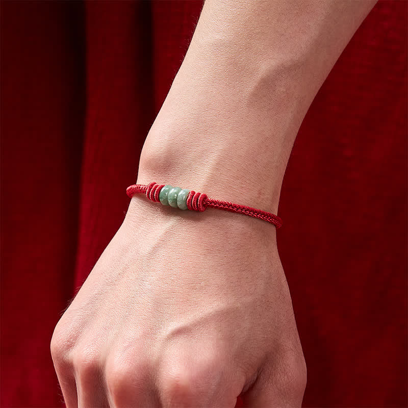 Buddha Stones Handmade Red String Jade Protection Braided Sliding Knot Bracelet - image 4