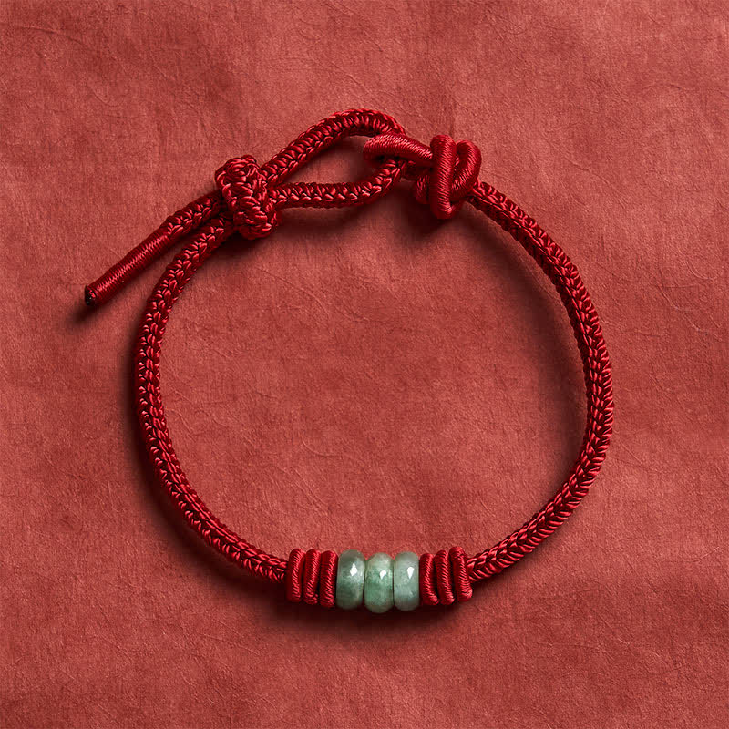 Buddha Stones Handmade Red String Jade Protection Braided Sliding Knot Bracelet - image 3
