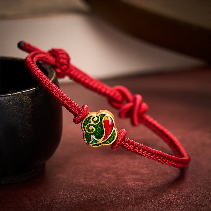 Buddha Stones Handmade Red String Double Koi Fish Protection Braided Cord Adjustable Bracelet - image 2