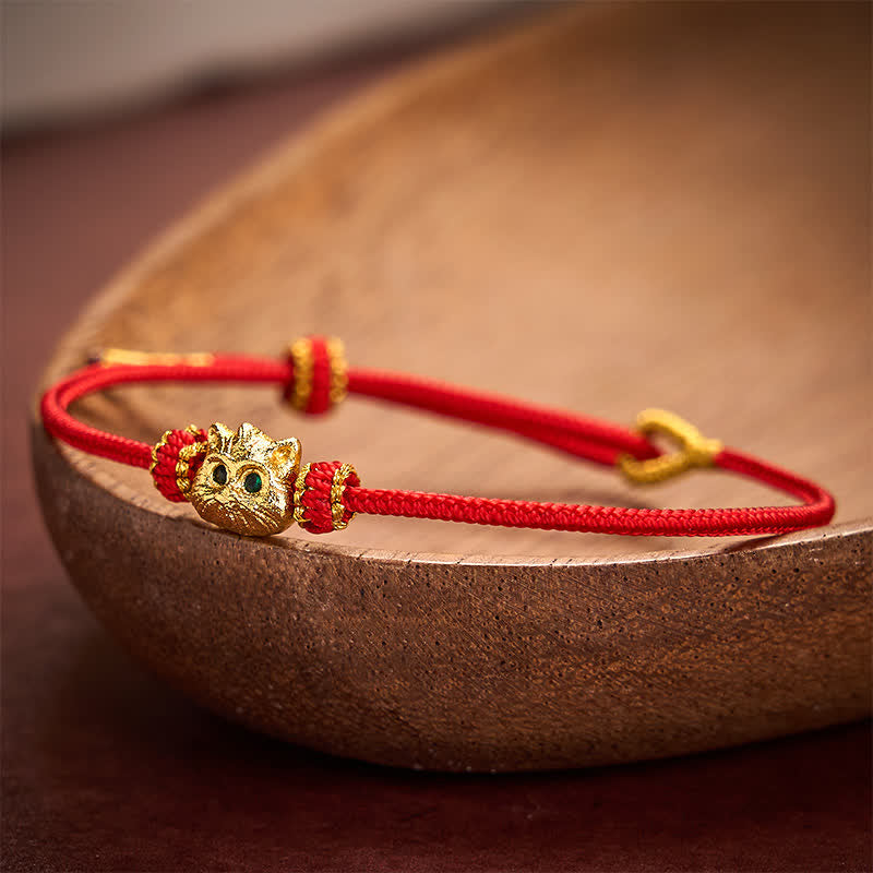 Buddha Stones Hand Woven Red String Cute Cat Luck Bracelet - image 1