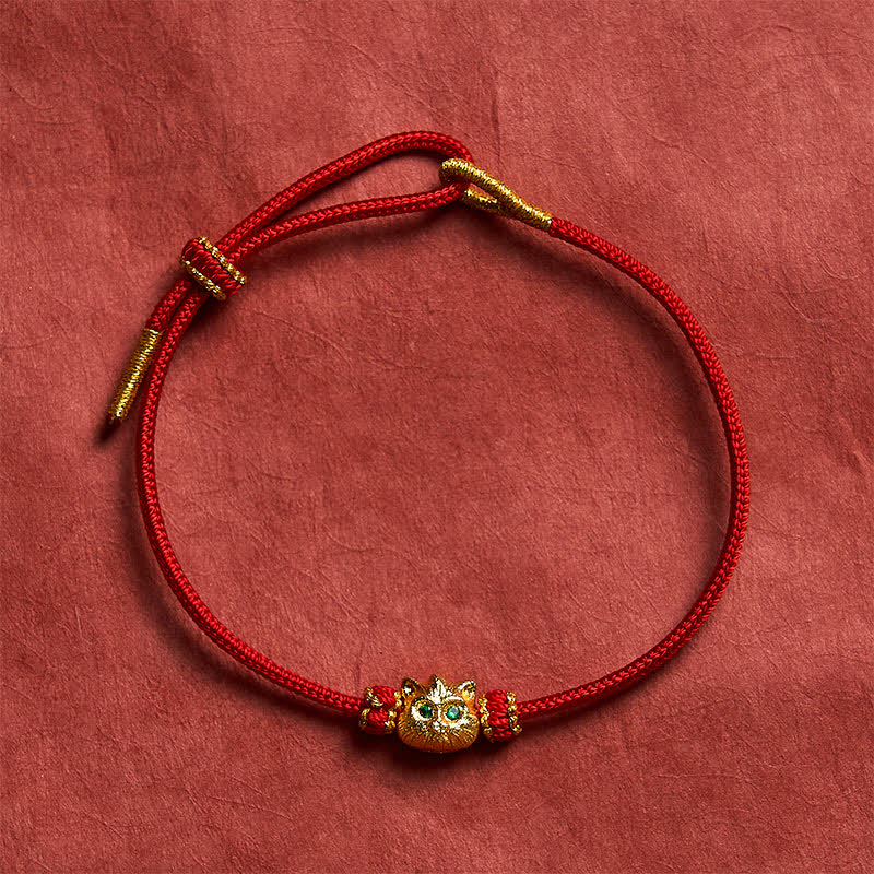 Buddha Stones Hand Woven Red String Cute Cat Luck Bracelet - image 3