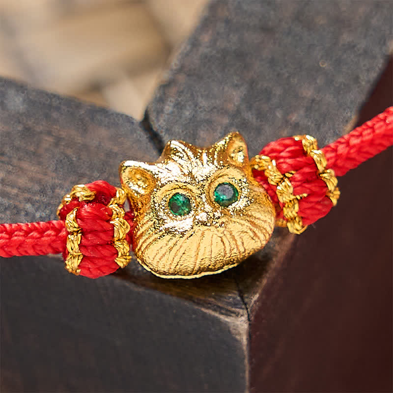 Buddha Stones Hand Woven Red String Cute Cat Luck Bracelet - image 5