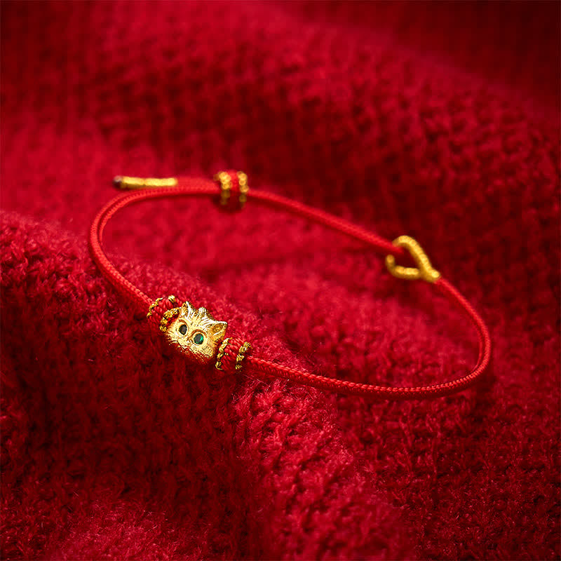 Buddha Stones Hand Woven Red String Cute Cat Luck Bracelet - Red(Wrist Circumference 15-19cm) - image 0