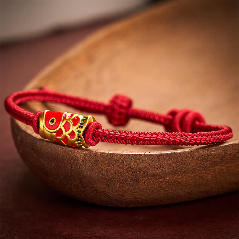 Buddha Stones Hand-Woven Red String Koi Fish Strength Adjustable Braided Cord Bracelet - image 1