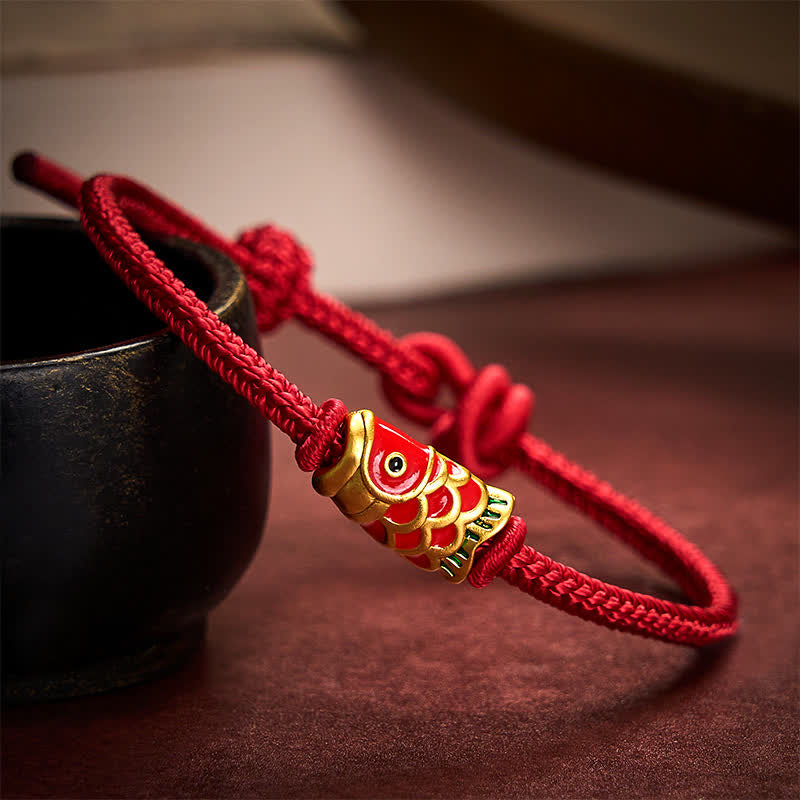 Buddha Stones Hand-Woven Red String Koi Fish Strength Adjustable Braided Cord Bracelet - Dark Red - 5.91-7.48 in (15-19cm) - image 0