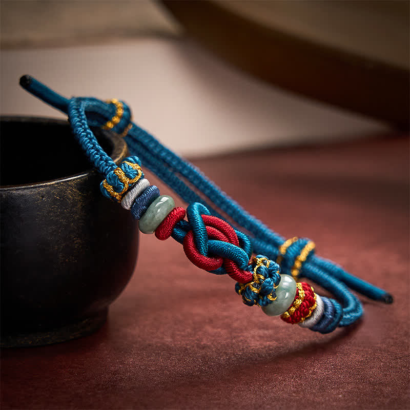 Buddha Stones Hand-Woven Love Heart Knot Jade Luck Braided Cord Bracelet - Blue Red(Wrist Circumference 15-19cm) - image 15