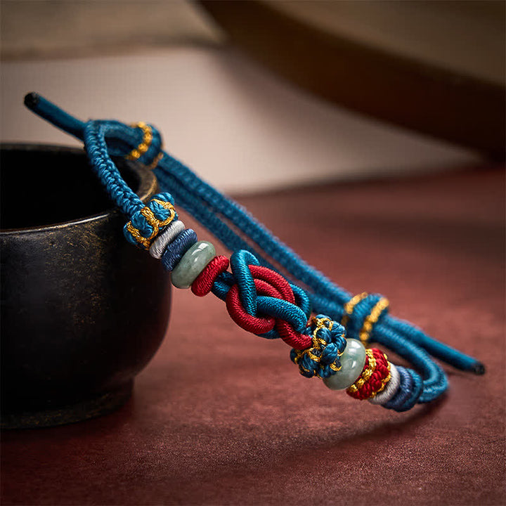 Buddha Stones Hand-Woven Love Heart Knot Jade Luck Braided Cord Bracelet - Blue Red(Wrist Circumference 15-19cm) - image 15