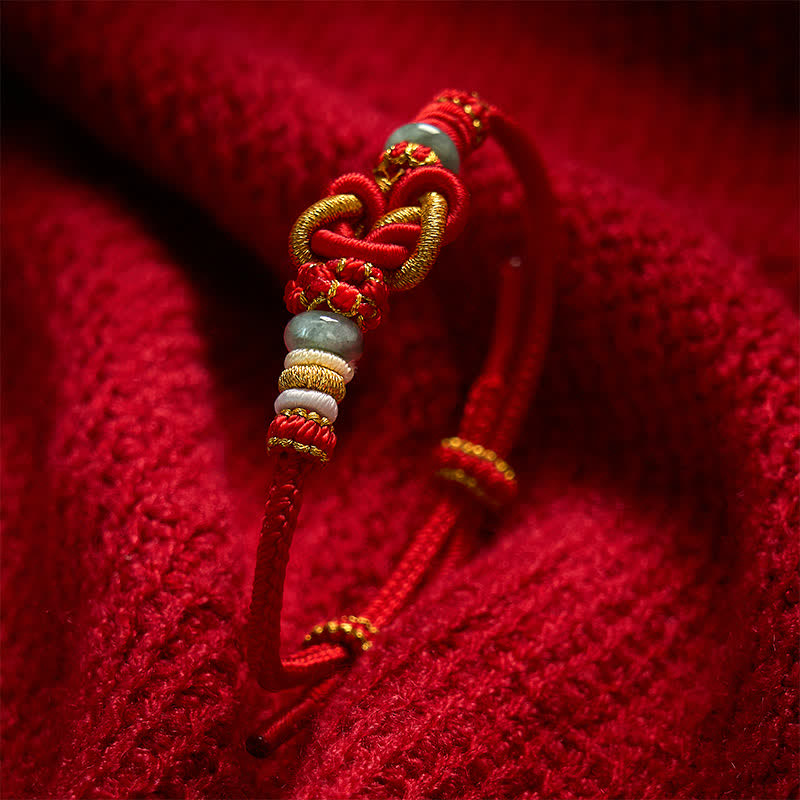 Buddha Stones Hand-Woven Love Heart Knot Jade Luck Braided Cord Bracelet - image 3