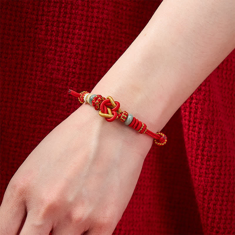 Buddha Stones Hand-Woven Love Heart Knot Jade Luck Braided Cord Bracelet - image 5