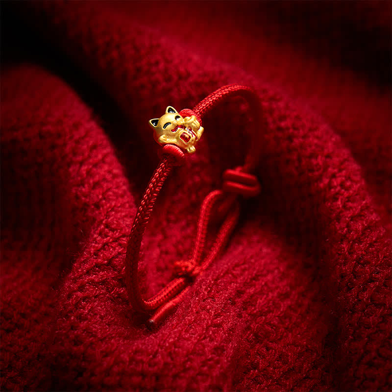 Buddha Stones Handmade Braided Red String Golden Lucky Cat Fortune Adjustable Bracelet - image 2