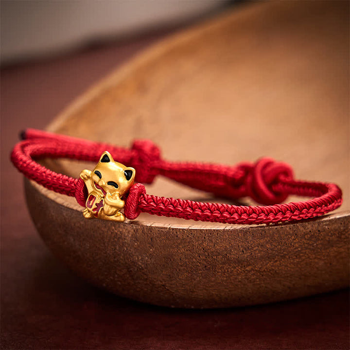 Buddha Stones Handmade Braided Red String Golden Lucky Cat Fortune Adjustable Bracelet - image 7