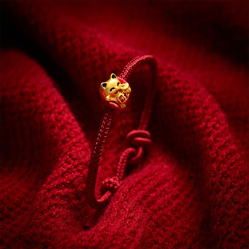 Buddha Stones Handmade Braided Red String Golden Lucky Cat Fortune Adjustable Bracelet - image 9