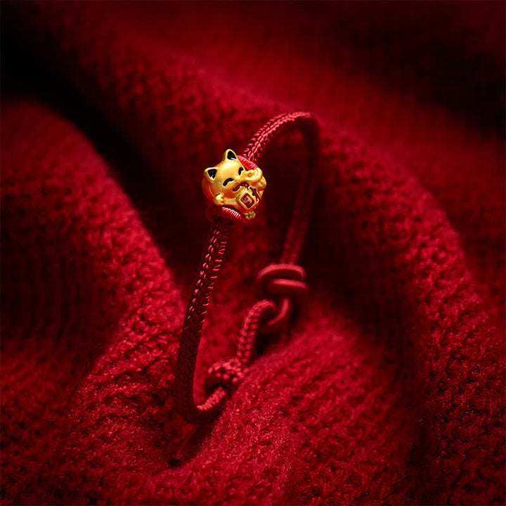 Buddha Stones Handmade Braided Red String Golden Lucky Cat Fortune Adjustable Bracelet - image 9