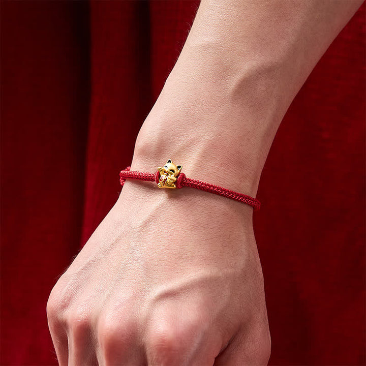 Buddha Stones Handmade Braided Red String Golden Lucky Cat Fortune Adjustable Bracelet - image 10