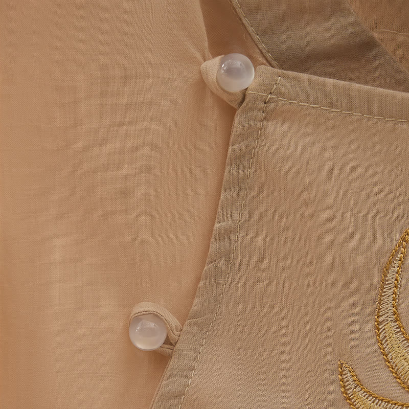 Buddha Stones Spring Vintage Embroidered Feather Mandarin Collar Solid Women's Short Sleeve Shirt - image 11