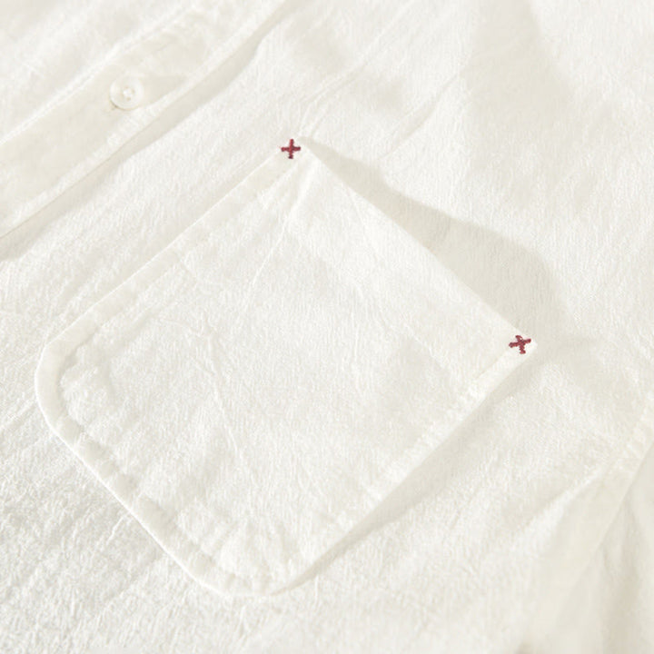 Buddha Stones Summer Casual Minimalist Button-Up Solid Cotton Linen Men's Short Sleeve Shirts With Pocket - image 4