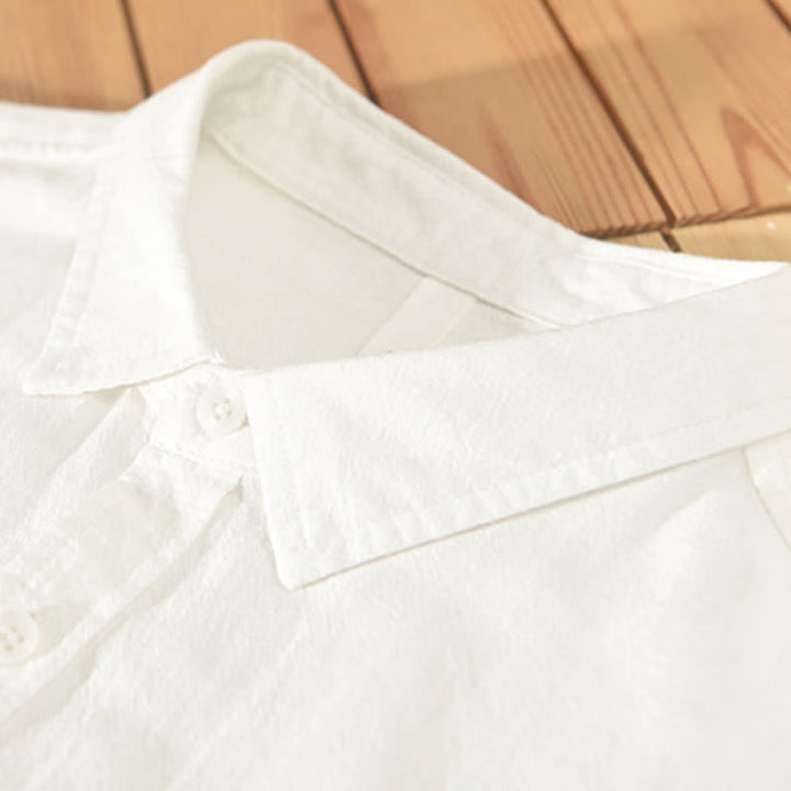 Buddha Stones Summer Casual Minimalist Button-Up Solid Cotton Linen Men's Short Sleeve Shirts With Pocket - image 5