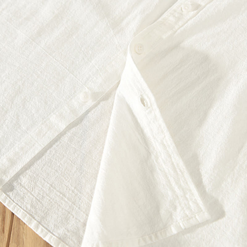 Buddha Stones Summer Casual Minimalist Button-Up Solid Cotton Linen Men's Short Sleeve Shirts With Pocket - image 9