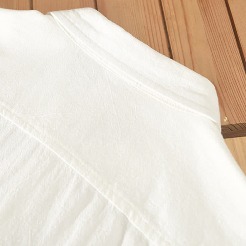 Buddha Stones Summer Casual Minimalist Button-Up Solid Cotton Linen Men's Short Sleeve Shirts With Pocket - image 6