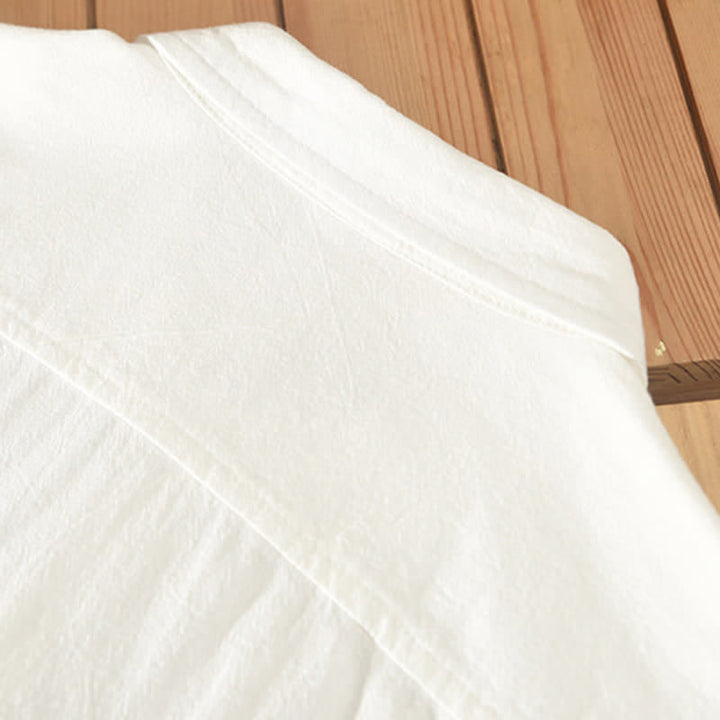 Buddha Stones Summer Casual Minimalist Button-Up Solid Cotton Linen Men's Short Sleeve Shirts With Pocket - image 6