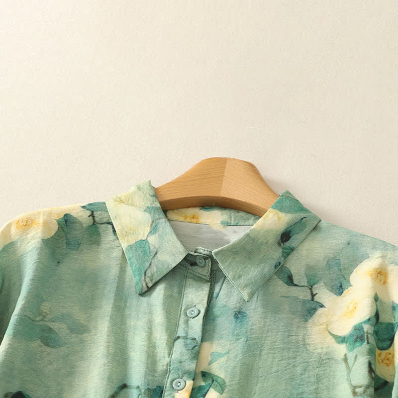Buddha Stones Summer Boho Button-Up Floral Women's Short Sleeve Shirts - image 6