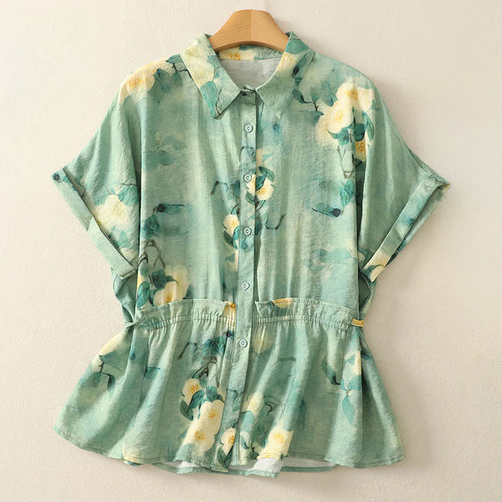 Buddha Stones Summer Boho Button-Up Floral Women's Short Sleeve Shirts - Honeydew - US8-10, UK/AU12-14, EU40-42 (2XL) - image 5