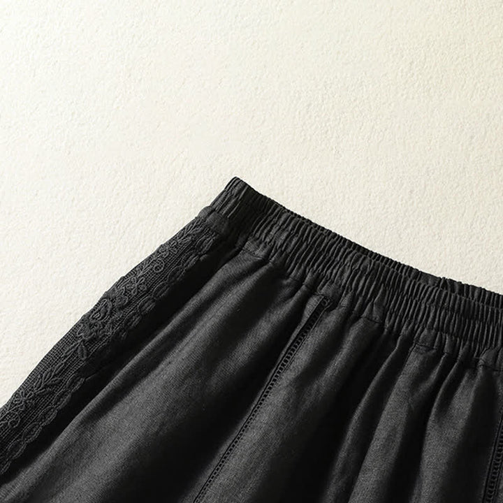 Buddha Stones Summer Casual Boho Solid Decorative Side Lace Women's Shorts With Pockets - image 8