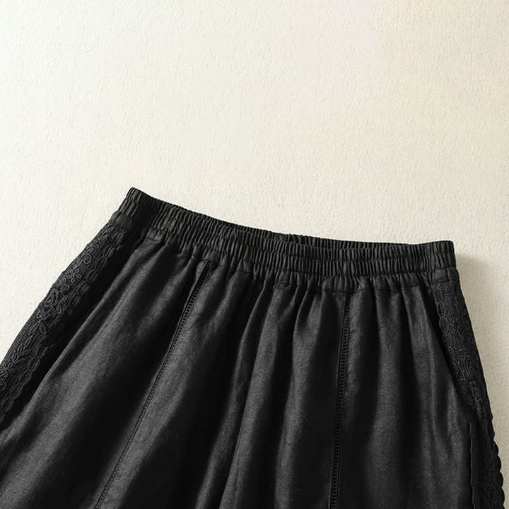 Buddha Stones Summer Casual Boho Solid Decorative Side Lace Women's Shorts With Pockets - image 7