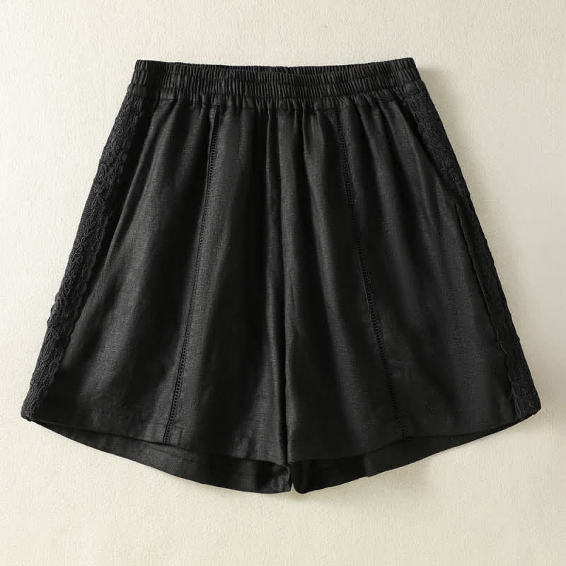 Buddha Stones Summer Casual Boho Solid Decorative Side Lace Women's Shorts With Pockets - Black - US8-10, UK/AU12-14, EU40-42 (2XL) - image 5