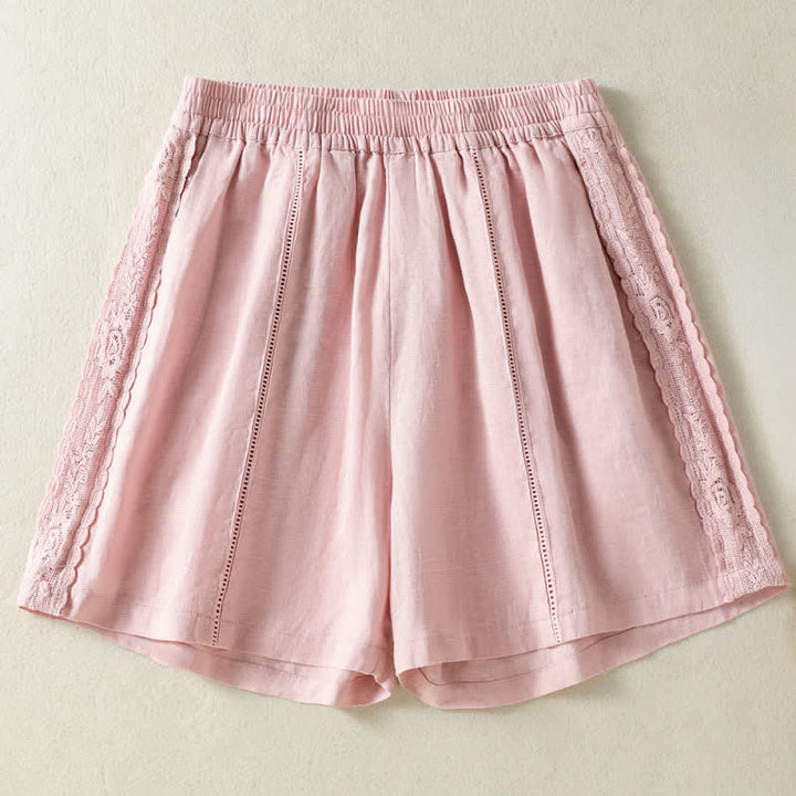 Buddha Stones Summer Casual Boho Solid Decorative Side Lace Women's Shorts With Pockets - LightPink - US8-10, UK/AU12-14, EU40-42 (2XL) - image 15