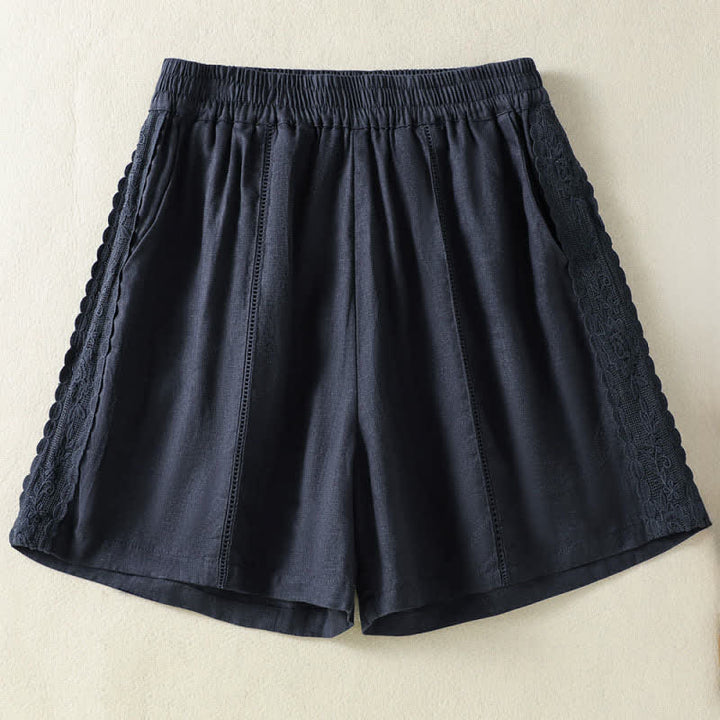 Buddha Stones Summer Casual Boho Solid Decorative Side Lace Women's Shorts With Pockets - MidnightBlue - US8-10, UK/AU12-14, EU40-42 (2XL) - image 10